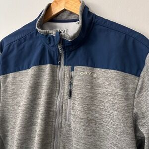 Orvis Mens XL‎ Fleece Lined Jacket Gray Navy Full Zip Lightweight Coat Outdoor